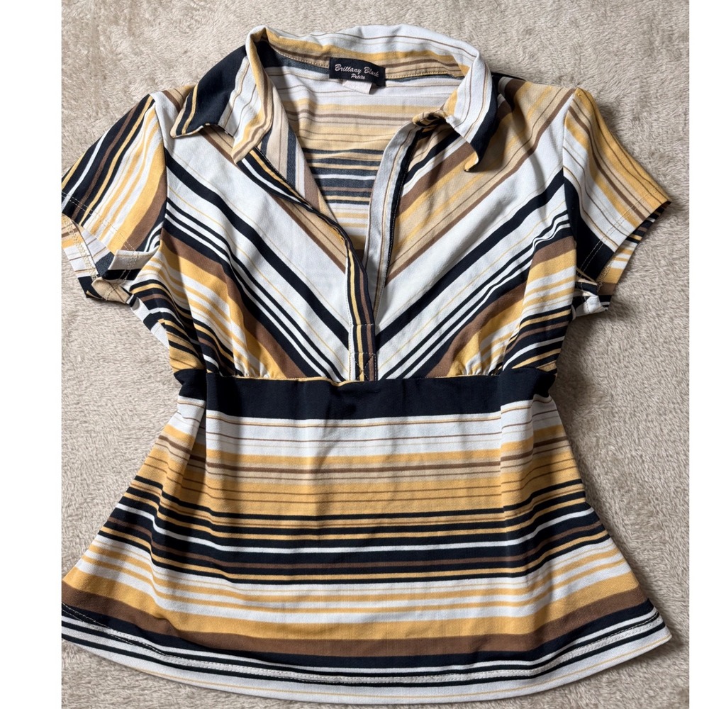Brittany Black Petite Striped Babydoll Top PM y2K 90s Tuscan Mom Indie Sleeze